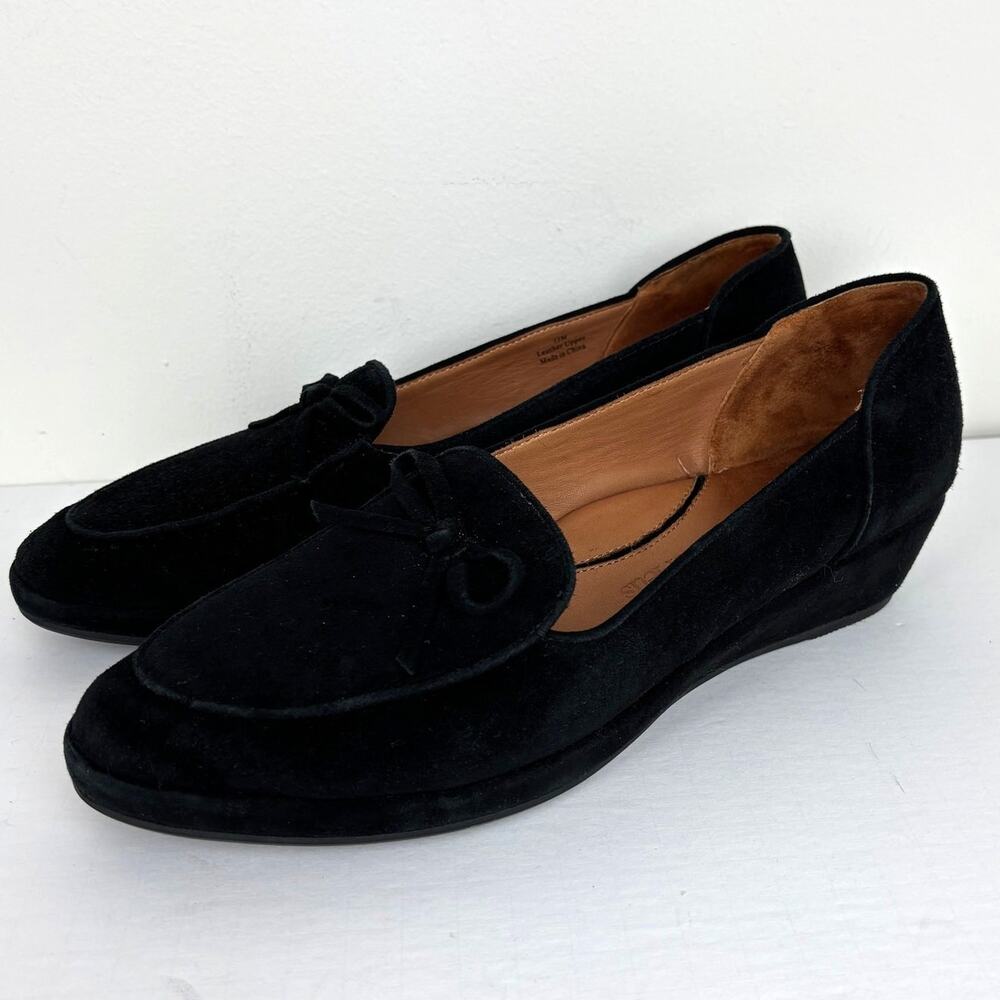 L'amour des Pieds Baley Loafers Black Suede Leather slip-on Wedge Heel 11M